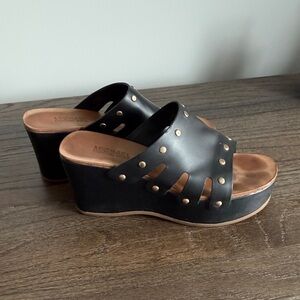 Michael Kors Black Leather Studded Wedge Mules